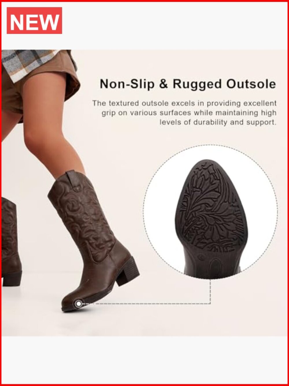 Women's Cowboy Boots Western Cowgirl Round Toe Mid Calf Pull On - Picture 5 of 7